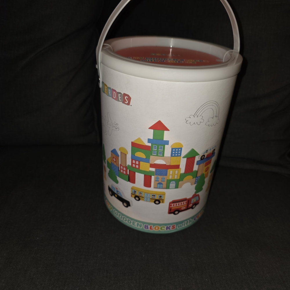 Wooden Building Block Bucket - Multicolor Creative Play Set
